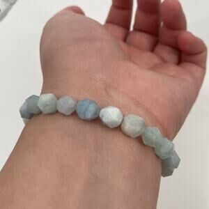 Aquamarine Stone beaded stretchy bracelet